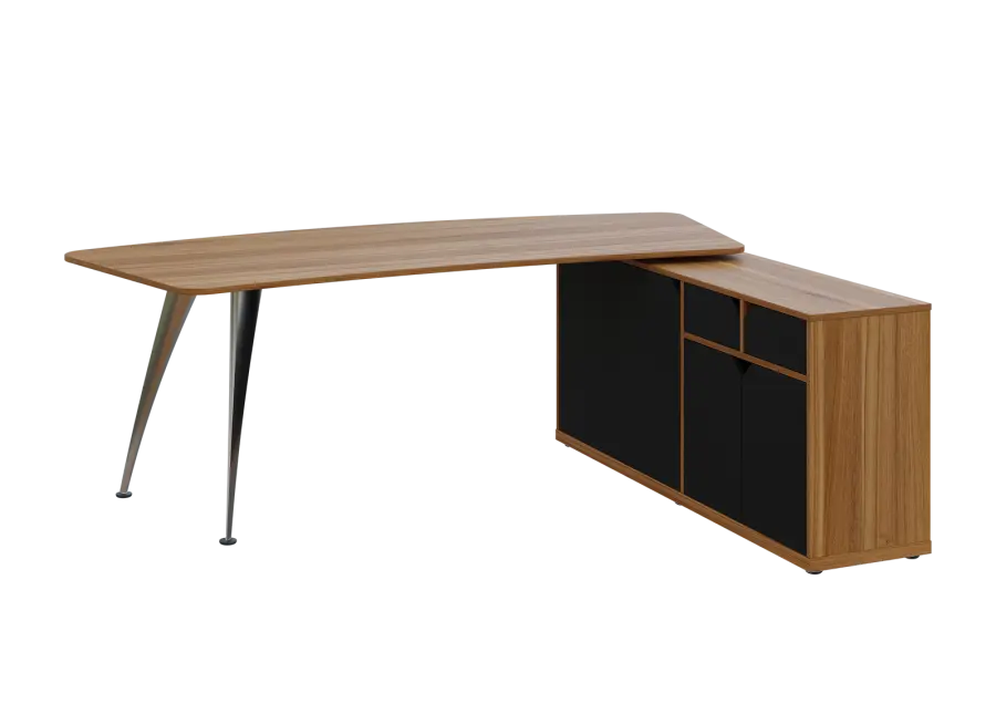 KUZR 18-22 P stůl rohový, provedení pravé, úložný prostor, chromová podnož, ořech světlý/černá