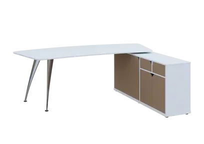 KUZR 18-22 P stůl rohový, provedení pravé, úložný prostor, chromová podnož, bílá sněžná/latte