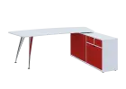 KUZR 18-22 P stůl rohový, provedení pravé, úložný prostor, chromová podnož, bílá sněžná/červená