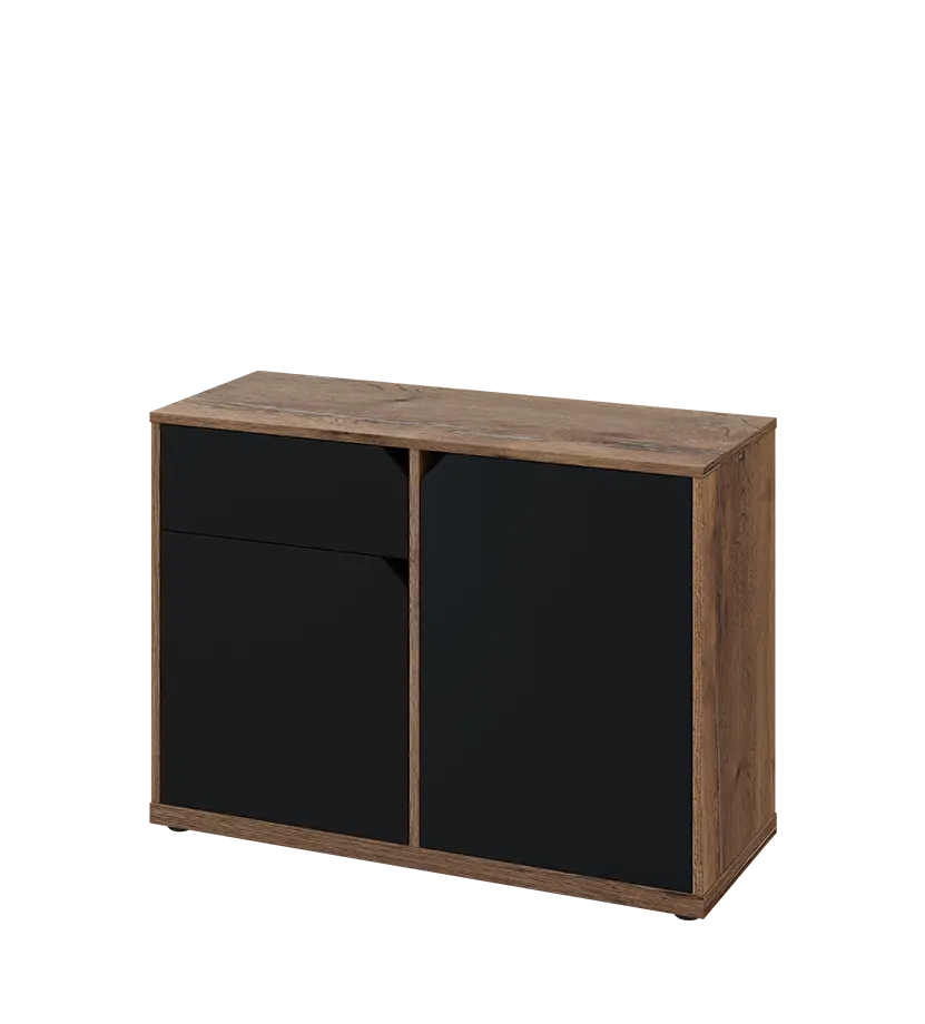 KU2-10DZ L skříňka nízká 2-dvéřová, zásuvka, 740x1022x400 mm, provedení levé, dub halifax cínový/černá