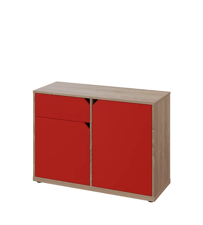 KU2-10DZ L skříňka nízká 2-dvéřová, zásuvka, 740x1022x400 mm, provedení levé, dub bardolino/červená