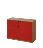 KU2-10DZ L skříňka nízká 2-dvéřová, zásuvka, 740x1022x400 mm, provedení levé, ořech světlý/červená