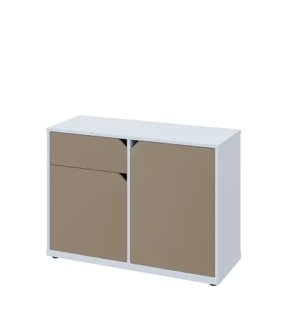 KU2-10DZ L skříňka nízká 2-dvéřová, zásuvka, 740x1022x400 mm, provedení levé, bílá sněžná/latte