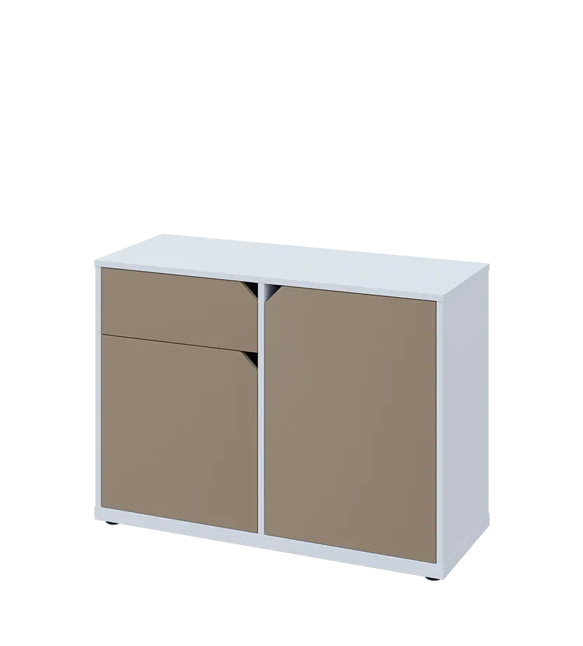 KU2-10DZ L skříňka nízká 2-dvéřová, zásuvka, 740x1022x400 mm, provedení levé, bílá sněžná/latte