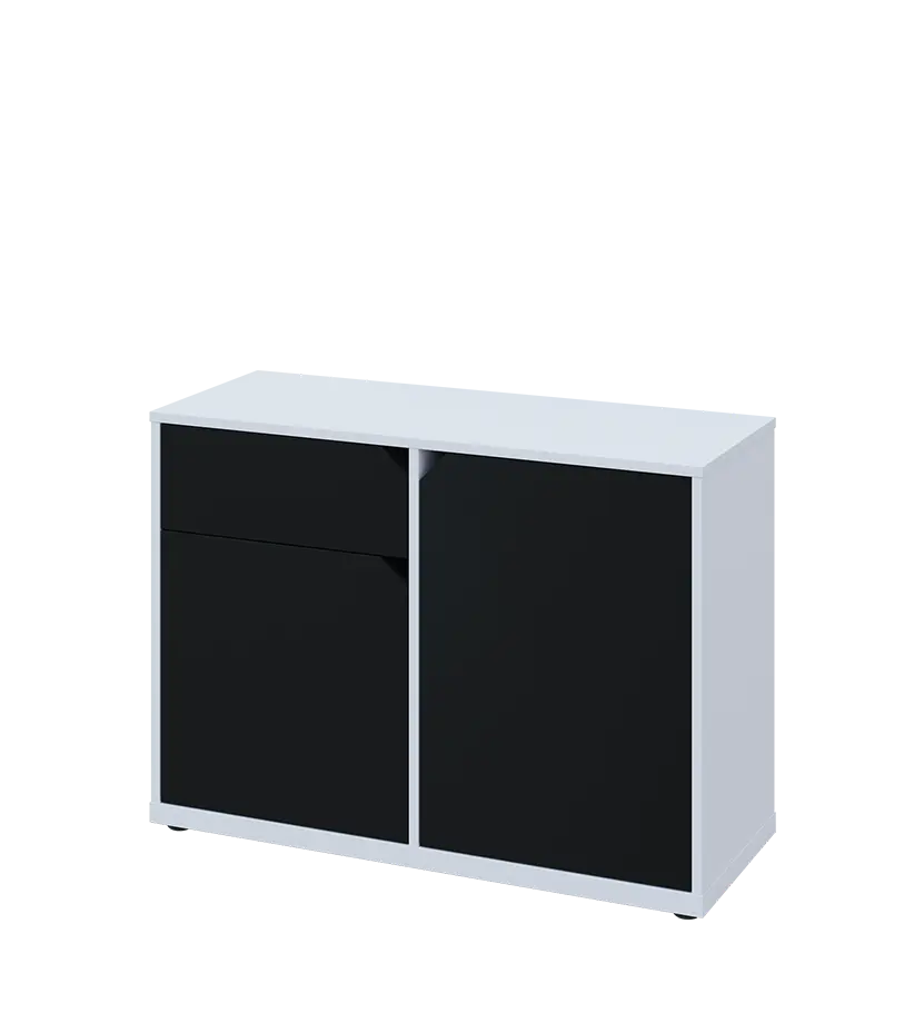 KU2-10DZ L skříňka nízká 2-dvéřová, zásuvka, 740x1022x400 mm, provedení levé, bílá sněžná/černá