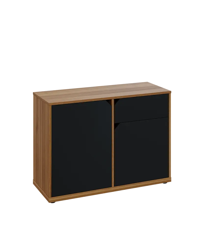 KU2-10DZ P skříňka nízká 2-dvéřová, zásuvka, 740x1022x400 mm, provedení pravé, ořech světlý/černá