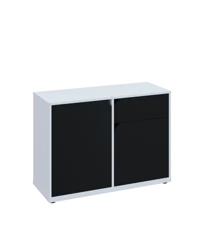 KU2-10DZ P skříňka nízká 2-dvéřová, zásuvka, 740x1022x400 mm, provedení pravé, bílá sněžná/černá