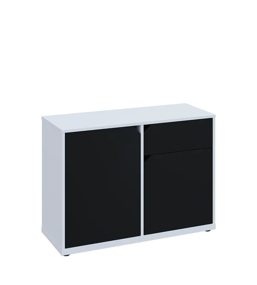 KU2-10DZ P skříňka nízká 2-dvéřová, zásuvka, 740x1022x400 mm, provedení pravé, bílá sněžná/černá