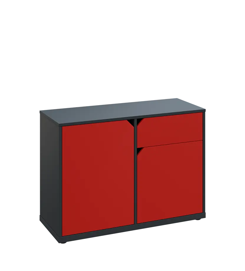 KU2-10DZ P skříňka nízká 2-dvéřová, zásuvka, 740x1022x400 mm, provedení pravé, antracit/červená