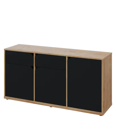 KU2-15DZ L skříňka nízká 2-dvéřová, zásuvky, 740x1522x400 mm, provedení levé, dub lite/černá