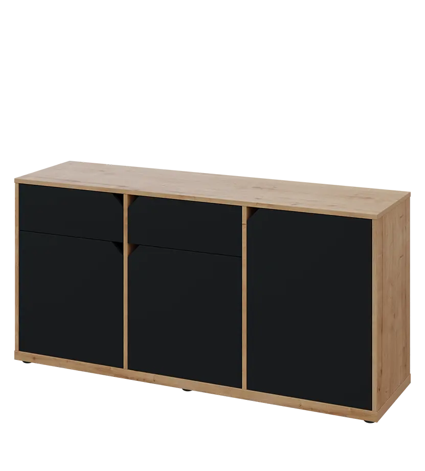 KU2-15DZ L skříňka nízká 2-dvéřová, zásuvky, 740x1522x400 mm, provedení levé, dub lite/černá