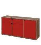 KU2-15DZ L skříňka nízká 2-dvéřová, zásuvky, 740x1522x400 mm, provedení levé, dub halifax cínový/čer