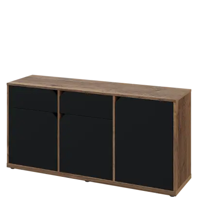 KU2-15DZ L skříňka nízká 2-dvéřová, zásuvky, 740x1522x400 mm, provedení levé, dub halifax cínový/černá