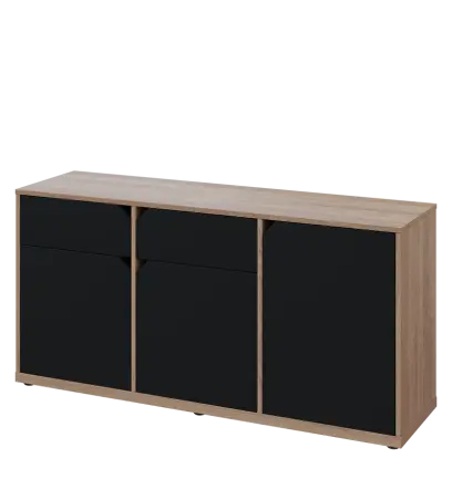 KU2-15DZ L skříňka nízká 2-dvéřová, zásuvky, 740x1522x400 mm, provedení levé, dub bardolino/černá