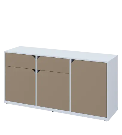 KU2-15DZ L skříňka nízká 2-dvéřová, zásuvky, 740x1522x400 mm, provedení levé, bílá sněžná/latte