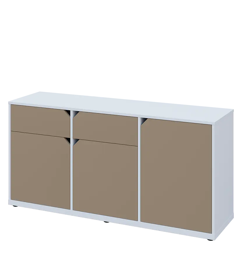 KU2-15DZ L skříňka nízká 2-dvéřová, zásuvky, 740x1522x400 mm, provedení levé, bílá sněžná/latte