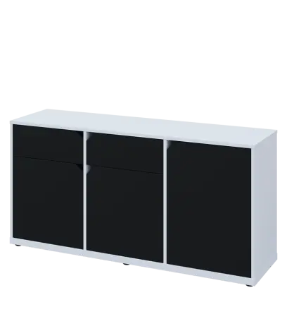 KU2-15DZ L skříňka nízká 2-dvéřová, zásuvky, 740x1522x400 mm, provedení levé, bílá sněžná/černá