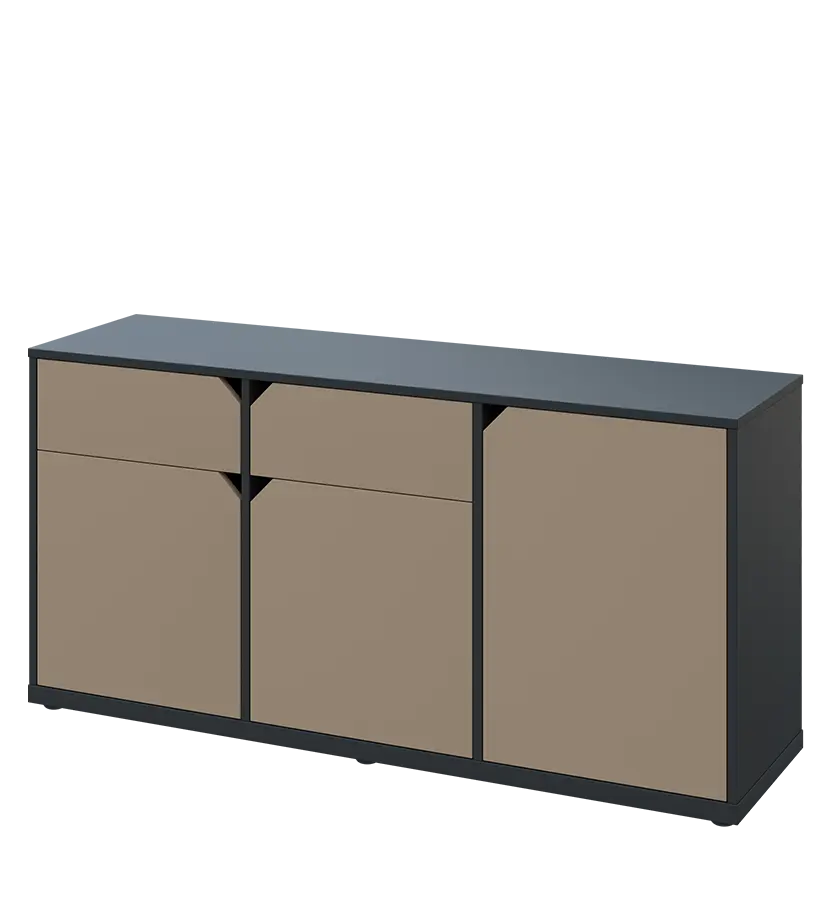 KU2-15DZ L skříňka nízká 2-dvéřová, zásuvky, 740x1522x400 mm, provedení levé, antracit/latte