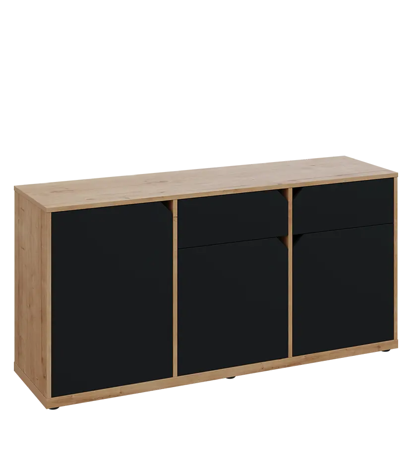 KU2-15DZ P skříňka nízká 2-dvéřová, zásuvky, 740x1522x400 mm, provedení pravé, dub lite/černá