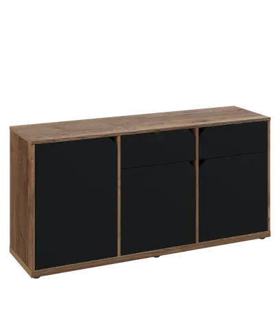 KU2-15DZ P skříňka nízká 2-dvéřová, zásuvky, 740x1522x400 mm, provedení pravé, dub halifax cínový/černá