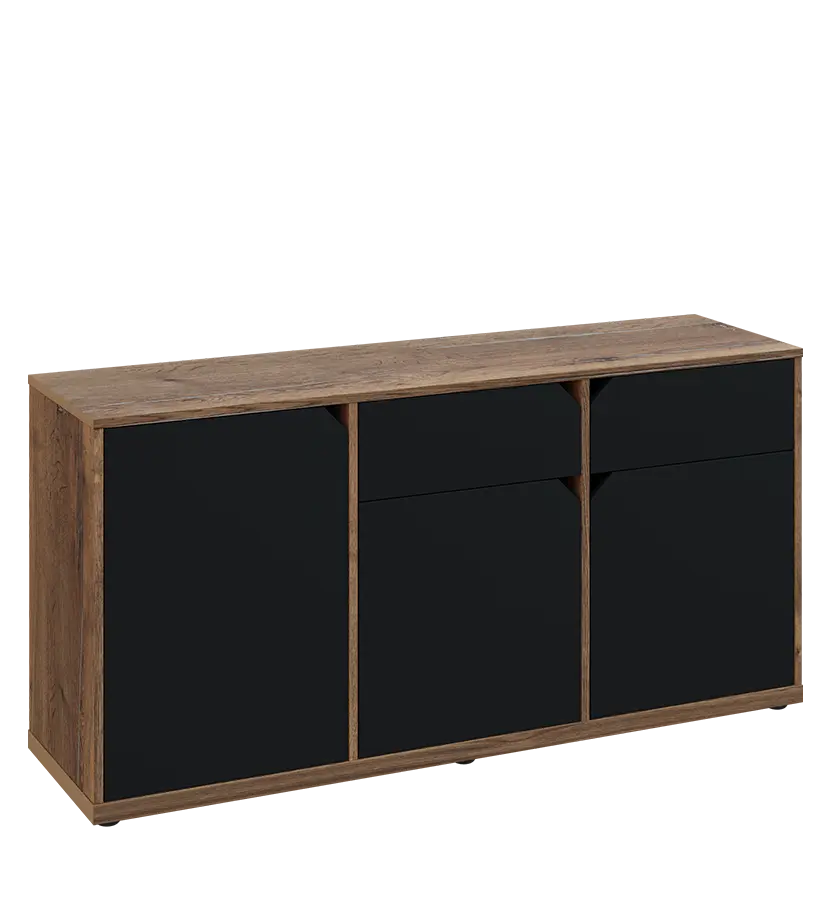 KU2-15DZ P skříňka nízká 2-dvéřová, zásuvky, 740x1522x400 mm, provedení pravé, dub halifax cínový/černá