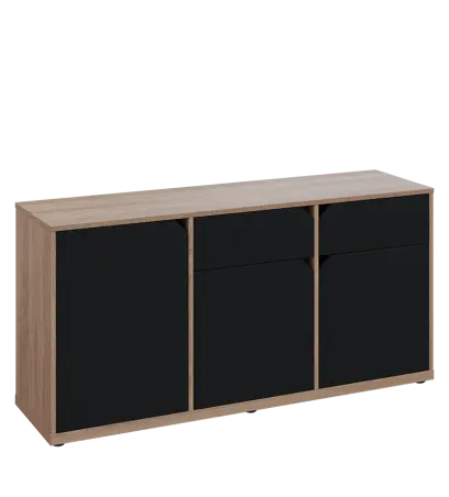 KU2-15DZ P skříňka nízká 2-dvéřová, zásuvky, 740x1522x400 mm, provedení pravé, dub bardolino/černá