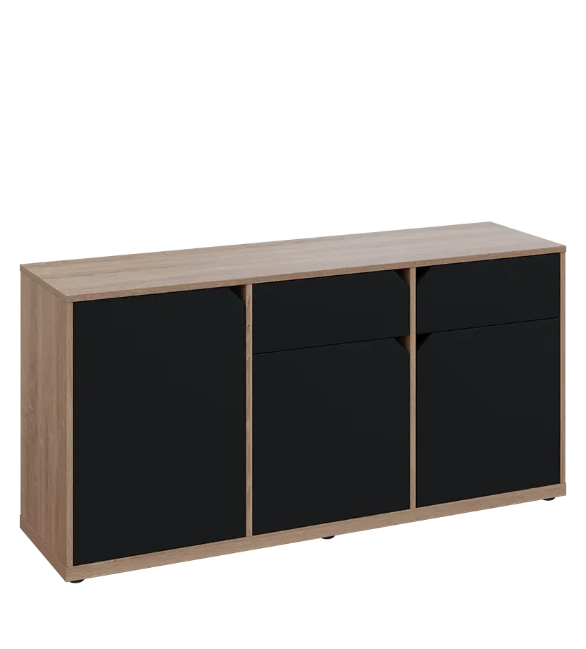 KU2-15DZ P skříňka nízká 2-dvéřová, zásuvky, 740x1522x400 mm, provedení pravé, dub bardolino/černá