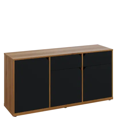 KU2-15DZ P skříňka nízká 2-dvéřová, zásuvky, 740x1522x400 mm, provedení pravé, ořech světlý/černá