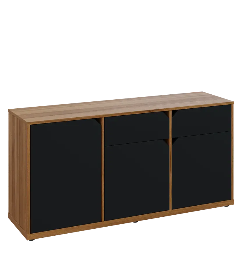 KU2-15DZ P skříňka nízká 2-dvéřová, zásuvky, 740x1522x400 mm, provedení pravé, ořech světlý/černá