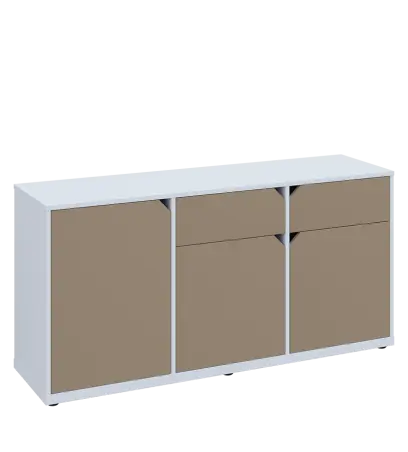 KU2-15DZ P skříňka nízká 2-dvéřová, zásuvky, 740x1522x400 mm, provedení pravé, bílá sněžná/latte