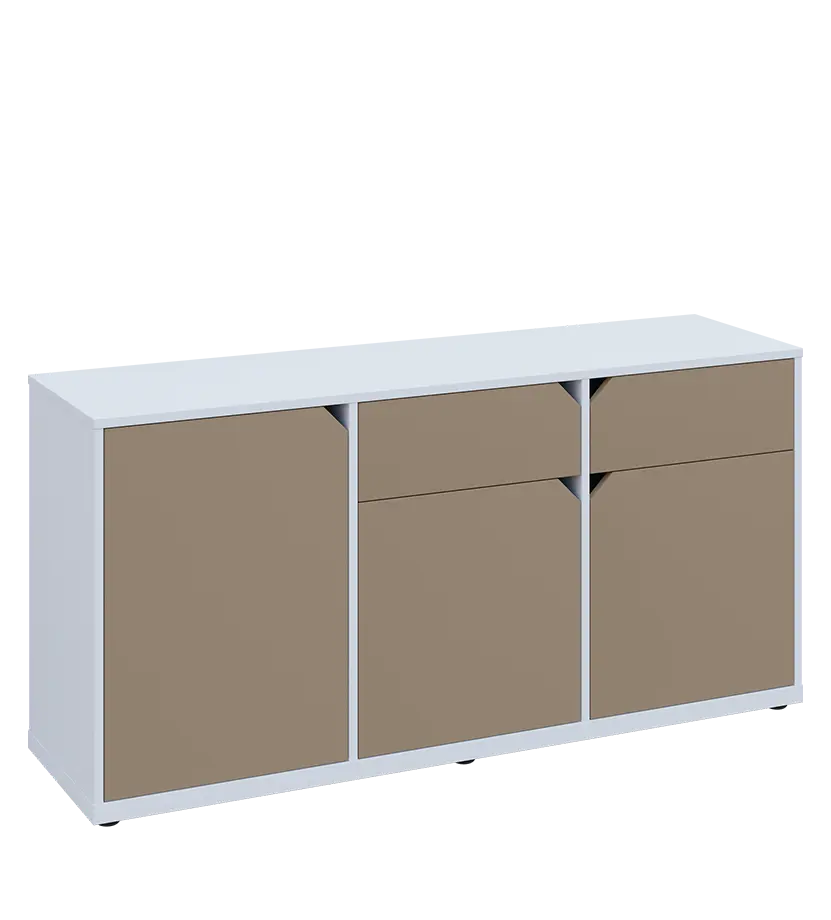 KU2-15DZ P skříňka nízká 2-dvéřová, zásuvky, 740x1522x400 mm, provedení pravé, bílá sněžná/latte