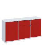 KU2-15DZ P skříňka nízká 2-dvéřová, zásuvky, 740x1522x400 mm, provedení pravé, bílá sněžná/červená