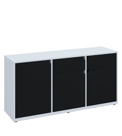 KU2-15DZ P skříňka nízká 2-dvéřová, zásuvky, 740x1522x400 mm, provedení pravé, bílá sněžná/černá