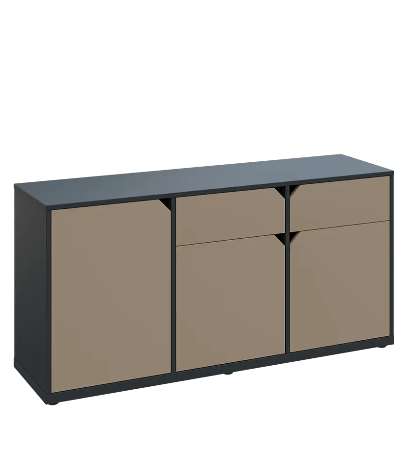 KU2-15DZ P skříňka nízká 2-dvéřová, zásuvky, 740x1522x400 mm, provedení pravé, antracit/latte