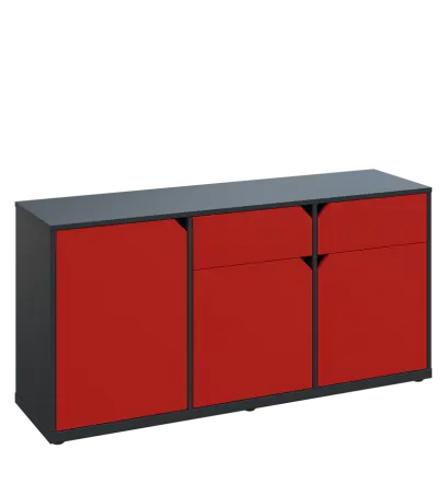 KU2-15DZ P skříňka nízká 2-dvéřová, zásuvky, 740x1522x400 mm, provedení pravé, antracit/červená