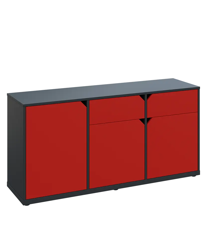 KU2-15DZ P skříňka nízká 2-dvéřová, zásuvky, 740x1522x400 mm, provedení pravé, antracit/červená