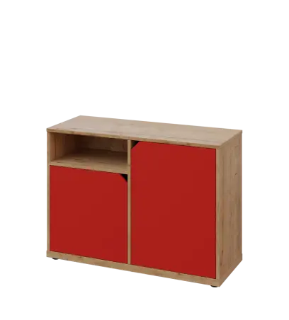 KU2-10DN L skříňka nízká 2-dvéřová, nika, 740x1022x400 mm, provedení levé, dub lite/červená