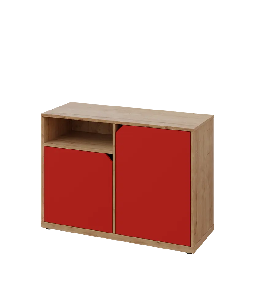 KU2-10DN L skříňka nízká 2-dvéřová, nika, 740x1022x400 mm, provedení levé, dub lite/červená