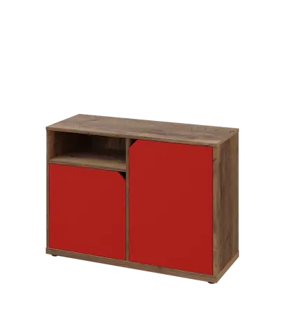 KU2-10DN L skříňka nízká 2-dvéřová, nika, 740x1022x400 mm, provedení levé, dub halifax cínový/červená