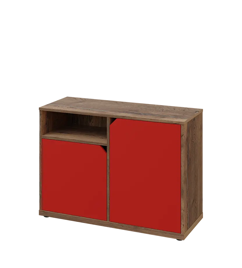 KU2-10DN L skříňka nízká 2-dvéřová, nika, 740x1022x400 mm, provedení levé, dub halifax cínový/červená