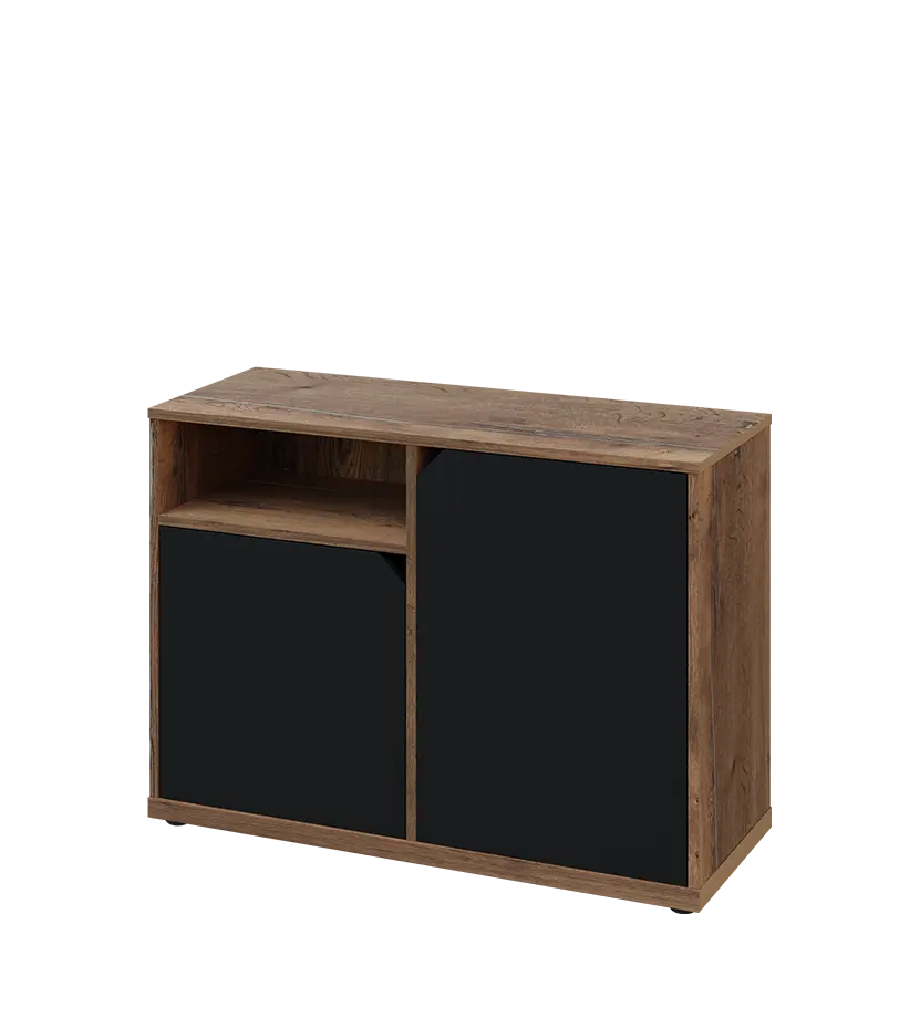 KU2-10DN L skříňka nízká 2-dvéřová, nika, 740x1022x400 mm, provedení levé, dub halifax cínový/černá