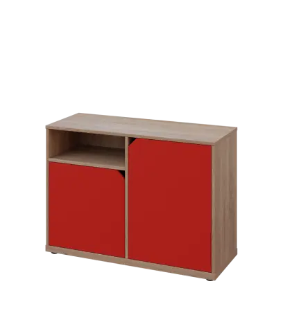 KU2-10DN L skříňka nízká 2-dvéřová, nika, 740x1022x400 mm, provedení levé, dub bardolino/červená