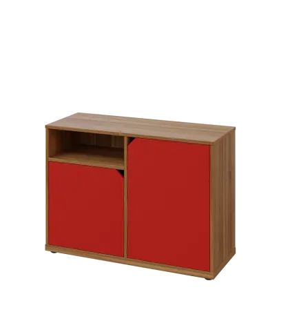 KU2-10DN L skříňka nízká 2-dvéřová, nika, 740x1022x400 mm, provedení levé, ořech světlý/červená