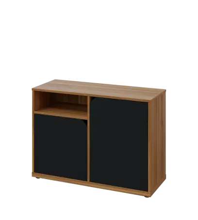 KU2-10DN L skříňka nízká 2-dvéřová, nika, 740x1022x400 mm, provedení levé, ořech světlý/černá