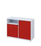 KU2-10DN L skříňka nízká 2-dvéřová, nika, 740x1022x400 mm, provedení levé, bílá sněžná/červená