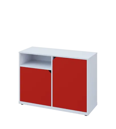 KU2-10DN L skříňka nízká 2-dvéřová, nika, 740x1022x400 mm, provedení levé, bílá sněžná/červená