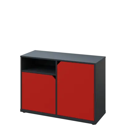 KU2-10DN L skříňka nízká 2-dvéřová, nika, 740x1022x400 mm, provedení levé, antracit/červená