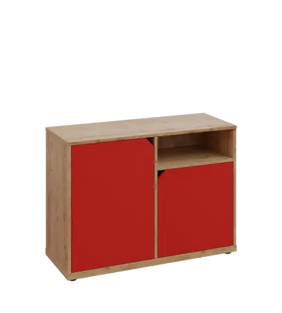 KU2-10DN P skříňka nízká 2-dvéřová, nika, 740x1022x400 mm, provedení pravé, dub lite/červená