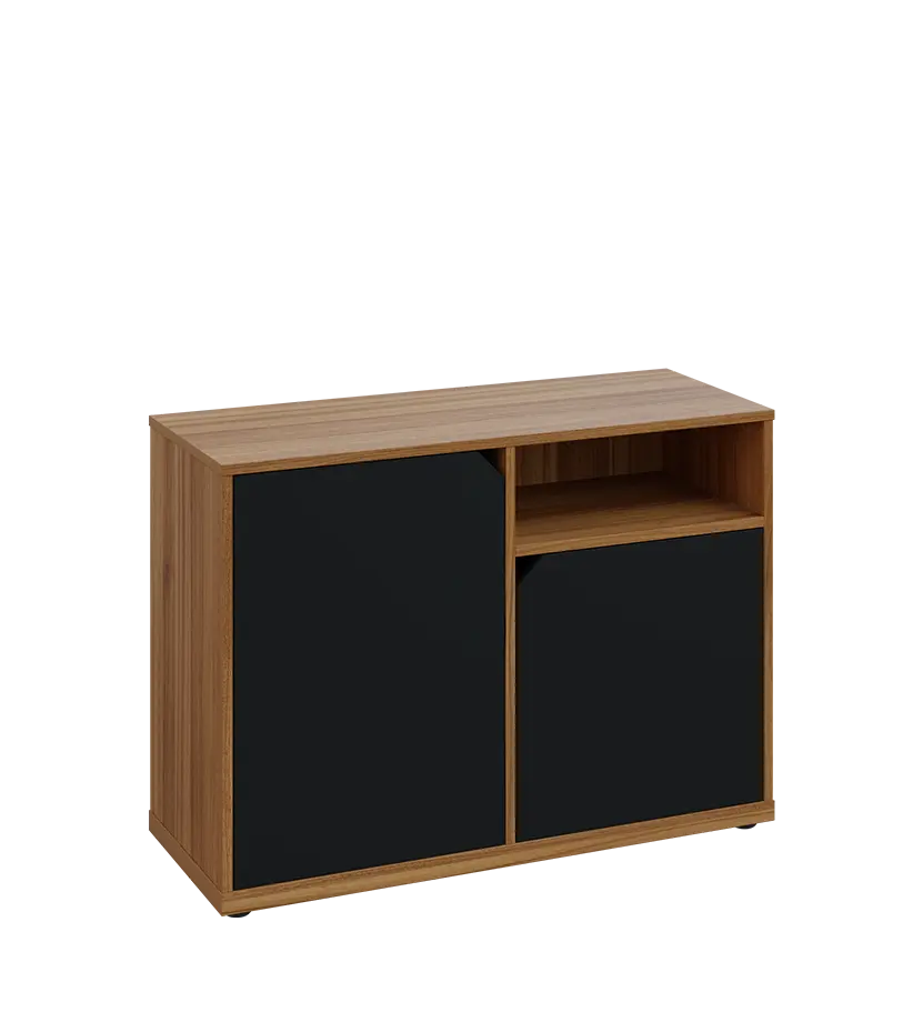 KU2-10DN P skříňka nízká 2-dvéřová, nika, 740x1022x400 mm, provedení pravé, ořech světlý/černá