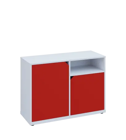 KU2-10DN P skříňka nízká 2-dvéřová, nika, 740x1022x400 mm, provedení pravé, bílá sněžná/červená